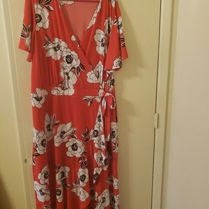 Lane Bryant Red Floral Midi Tie Dress
